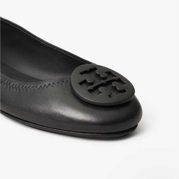 Tory Burch Designer Minnie Dark Black Leather Travel Street Flats - Picture 3 of 10